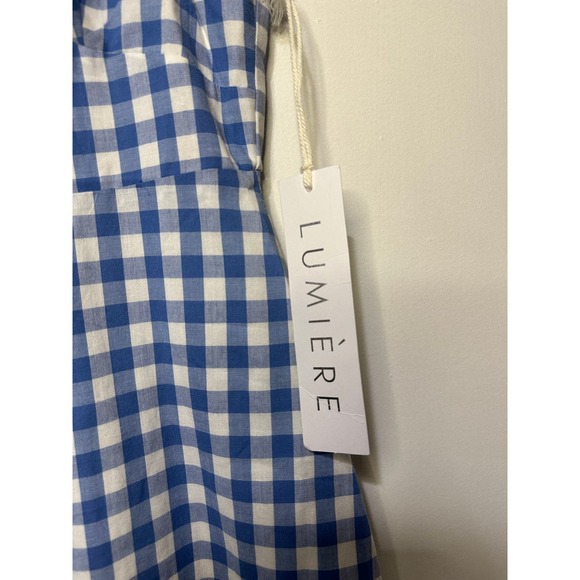 Lumiere Anthropologie Gingham Print Tie Front Dress Blue & White Size Large NWT - Picture 10 of 15